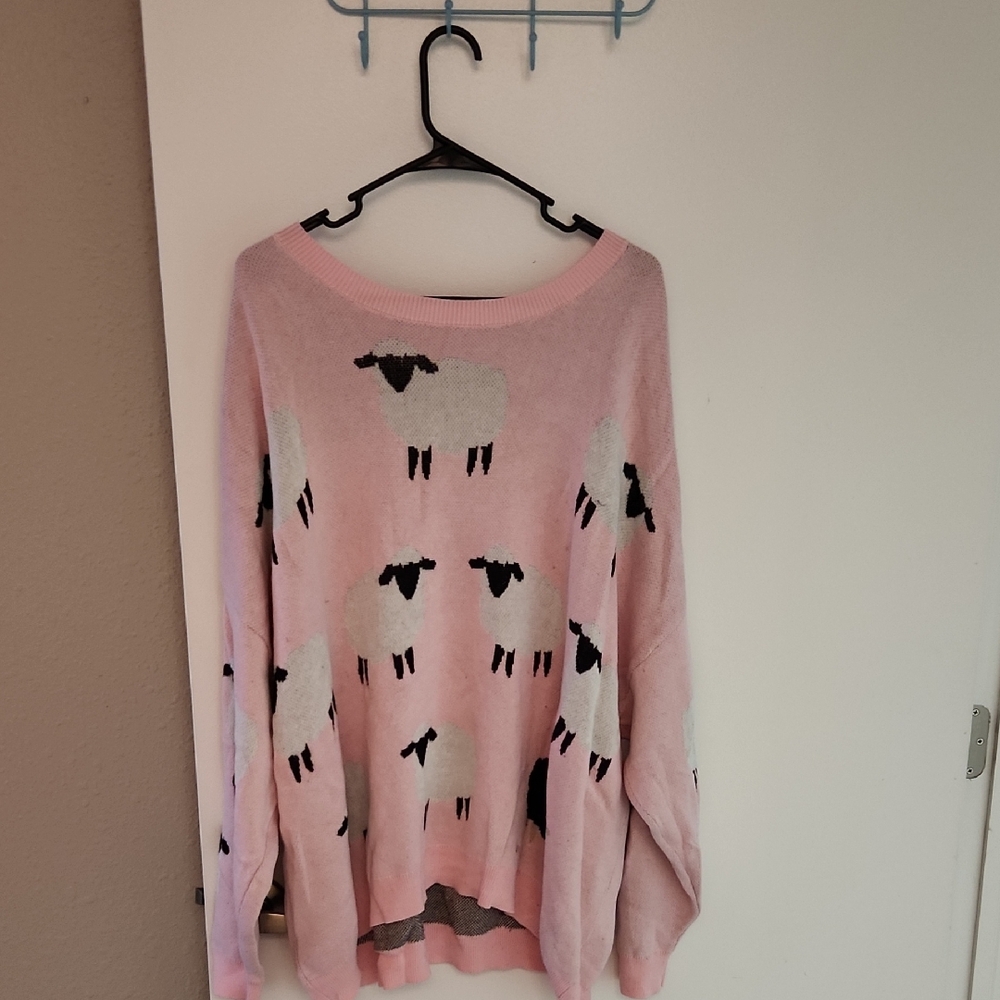 Torrid Pink and Black Crew Neck Sweater with Relaxed Fit